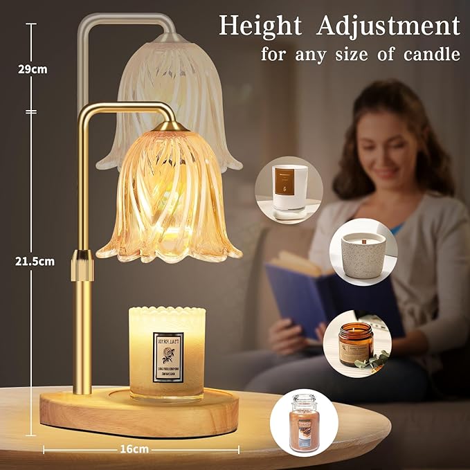 Candle Warmer Lamp with Timer Dimmable: Birthday Gifts for Women Adjustable Height Candles Light Warmers Lamps Gold Crystal Candle Warmer, House Warming Gift New Home Decor, Christmas Gifts for Women