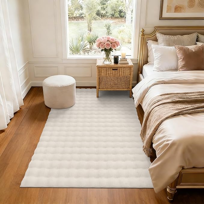 Pauwer Area Rugs for Living Room, 3x5 Fluffy Faux Fur Rug Non Slip Machine Washable Soft Shaggy Indoor Floor Carpet for Bedroom Dorms Playroom, Cream