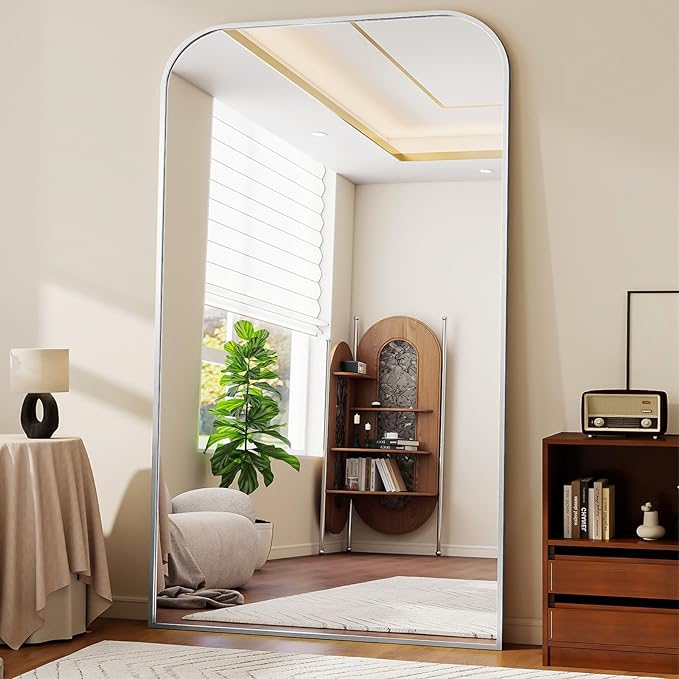 Full Length Mirror 81"x41" Arched Floor Standing Large Mirrors Full Body Mirror with Stand - with Aluminum Frame for Bedroom Living Room, Silver