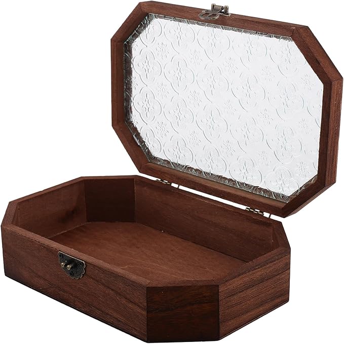 Wooden Makeup Storage Box with Lid Small Keepsake Jewelry Organizer Decorative Vanity Desk Storage for Home and Dining Room