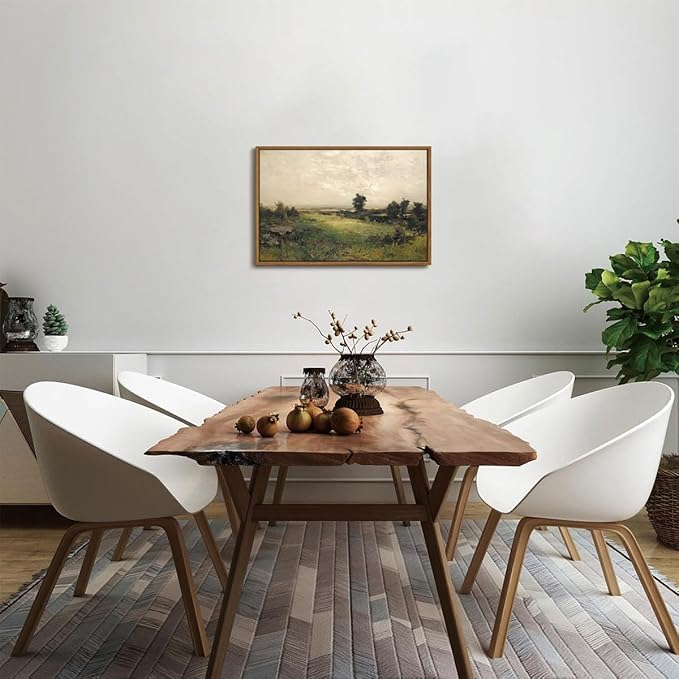 OIQArtOIQ Vintage Landscape Canvas Wall Art Framed Natural Scenery Painting Artwork Prints France Country Wilderness Farmhouse Decor Pictures Kitchen Bedroom Living Room Bathroom