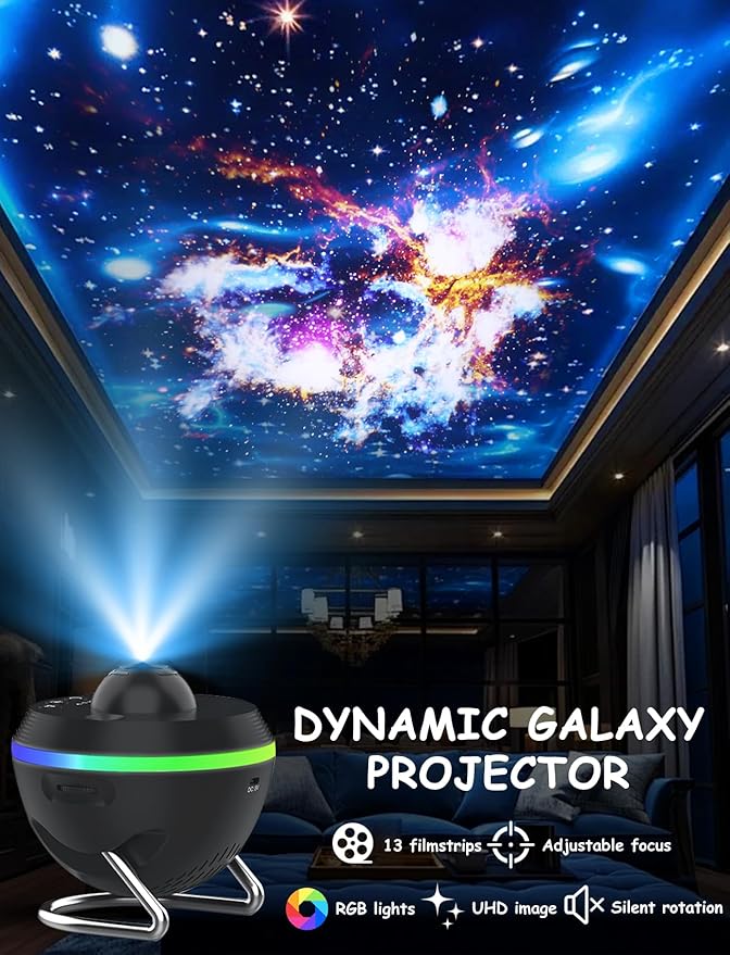 Galaxy Projector - 13 in 1 Star Projector Planetarium Dynamic Meteor & RGBCW Dynamic Effects with Timer&180° Adjustable Bracket, 13 HD Image Film Discs Star Night Light Projector for Bedroom/Christmas