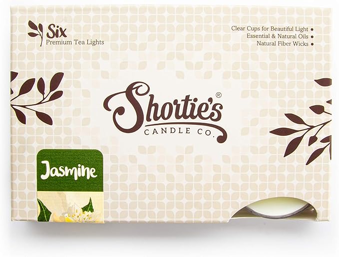 Shortie's Candle Company Pure Jasmine Premium Tealight Candles - Highly Scented with Natural Oils - 6 Yellow Tea Lights - Beautiful Candlelight - Made in the USA - Flower & Floral Collection