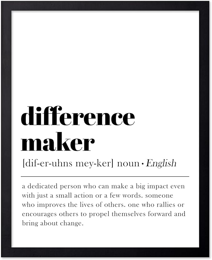 Poster Master Typography Poster - Dictionary Print - Definition of Difference Maker, Book Page - Gift for Teacher, Mentor, Friend - Wall Decor for Home, Classroom, Office, 8x10 Black Framed