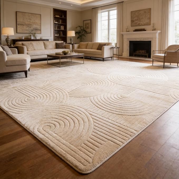 Brown 8x10 Solid Color Area Rugs – Washable Living Room Rug, Modern Geometric Non-Slip Indoor Carpet with Soft High-Low Pile, Fluffy Floor Rugs for Bedroom, Kids Room, Nursery, Home Décor