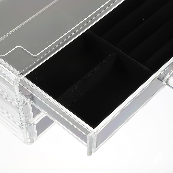 Acrylic Multi-layer Jewelry Storage Box with Black Makeup Organizer for Earrings Necklaces Rings Brooches Sturdy Compartment Display Case for Women Desktop Decor