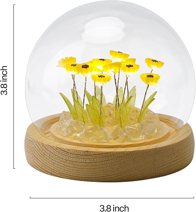ONXE Sunflowers Flower Lamp,Sunflowers Night Light,Birthday Mothers Day Gifts for Girlfriend Mom Women Her Wife Sister Girls Grandma,Artificial Flower Table Lamp in Glass Dome (Battery Powered)