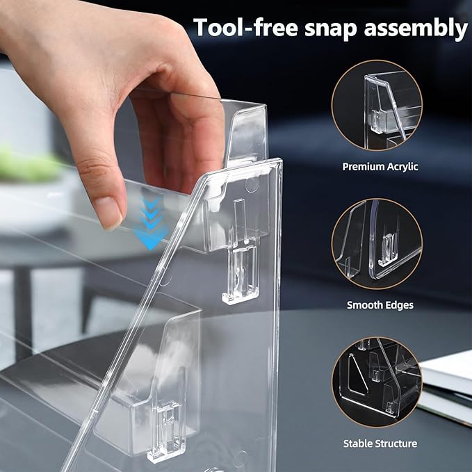 5-Tier Clear Acrylic Brochure Holder, Countertop Pamphlet Display Stand & Literature Organizer, Transparent Tiered Desk Rack for Flyers, Booklets, Greeting Cards,Easy Tool-Free Assembly