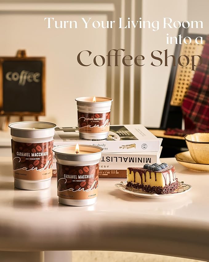 M&SENSE Coffee Candles Caramel Macchiato Scented, Soy Based Wax 16.2oz 100 Hours Non Toxic Clean Burn, Highly Scented Relaxing Candle for Home, Winter Holiday Aromatherapy Gifts for Coffee Lovers