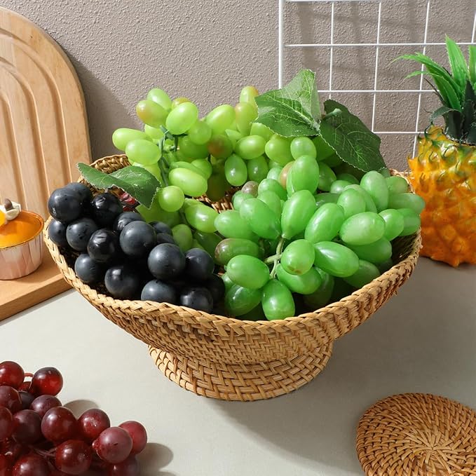 Alipis Small Round Woven Rattan Basket 9.84In Key Bowl and Fruit Tray Tabletop Organizer for Home Kitchen Entryway Storage