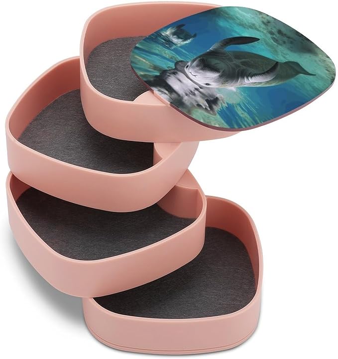 Ocean Animal Manatee Jewelry Box 360°Rotating Storage Boxes Small Travel Earring Organizer with 4-Layers Rotatable Jewelry Storage Organizer for Ring Necklaces Makeup
