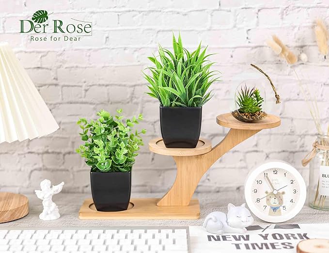 Der Rose 2 Pack Fake Plants Small Artificial Potted Plants Faux Plants Black Bathroom Accessories for Home Office Desk Bathroom Decor Indoor