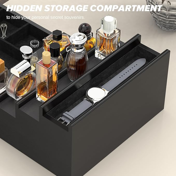 upcessory Cologne Organizer for Men, 4 Tier Perfume Stand, Cologne Shelf with Drawer and Hidden Compartment Perfume Display Holder, A Gift for Men