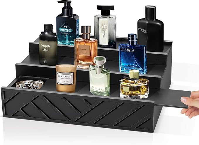 Wooden Cologne Organizer for Men，3 Tier Cologne Stand and Perfume Organizer for Women, Perfume Display Holder Cologne Display Shelf with Hidden Compartment for Watch, Jewelry,Great Gift for Father