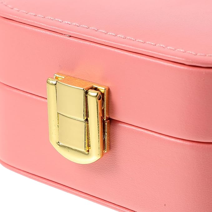 OUNONA Portable Jewelry Box with Makeup Mirror, Small Pink Necklace and Bracelet Storage Case, Travel Jewelry Organizer for Women