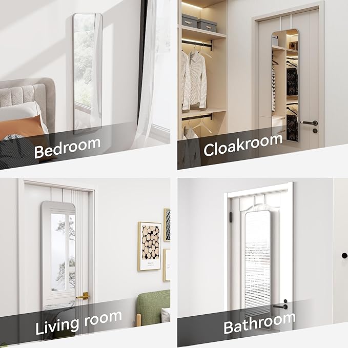 SCWF-GZ 47x14 Mirror Full Length Door Hanging Wall Mounted Aluminum Alloy Metal Frame Dressing Make-up Save Space Half Body Mirrors for Entryway Bedroom Bathroom Living Room 47 inch Silver