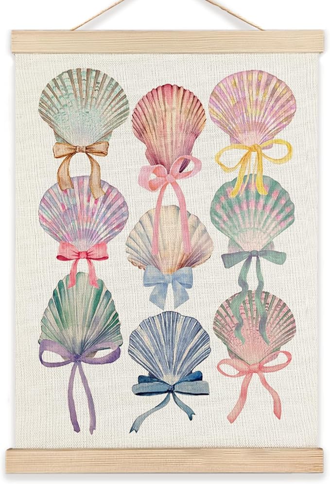 RYYCDOI Coastal Cowgirl Granddaughter Room Decor, Coquette Bow Seashell Poster, Coastal Wall Art, 12x16 Inches