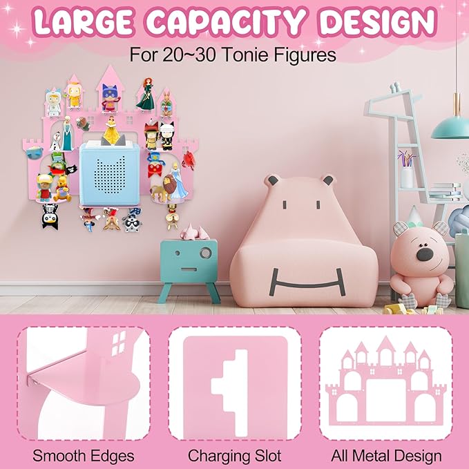 Taladad for Toniebox 2/1 Tonie Shelf Wall Mounted Set,Tonies Figures Tonies Storage,Magnetic Floating Shelves Compatible with Tonie Box Player Character for Kids Room Castle