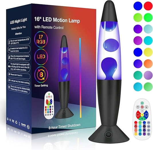 16" Black LED Liquid Motion Lamps, 17 Colors Changing Lamp with Remote, Mood Night Light for Kids Adults, Relaxing Nightstand Table lamp for Bedroom Living Room, Birthday Christmas Gifts (Blue Wax)