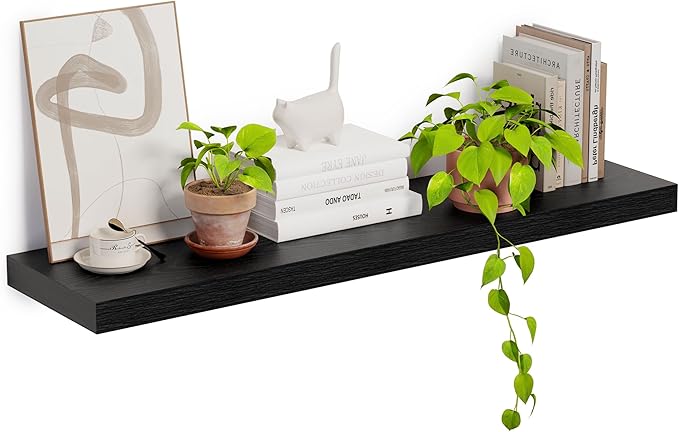 Heimlove 12inch Deep Floating Shelves for Wall, Mounted Shelves 36" W x 12" D x 1.5" H, wall Shelf for Bedroom Living Room Bathroom Kitchen Home Office, Set of 1, Black
