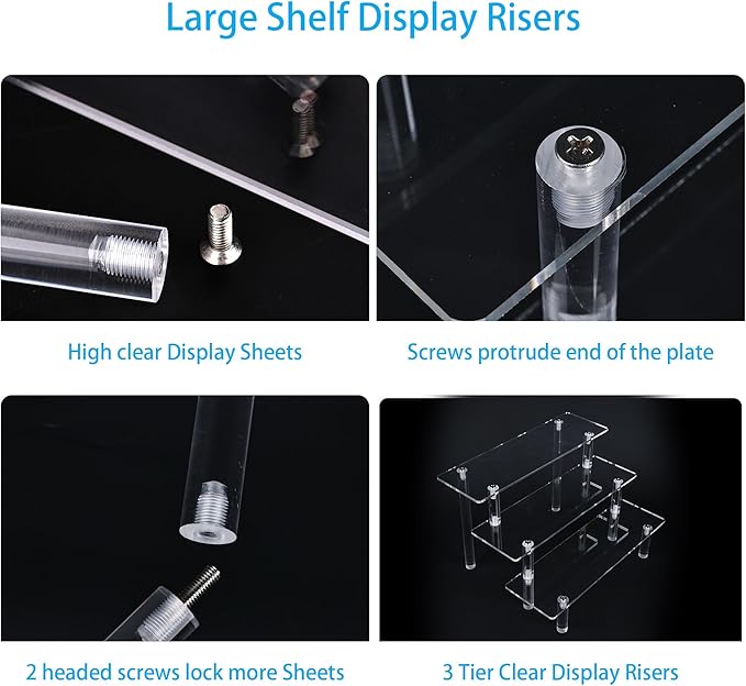 Acrylic Riser,Large Display Risers, Clear Risers Perfume Organizer, 3 Tiered Cupcake Shelf Stand Holder,11.8 Inch,DIY