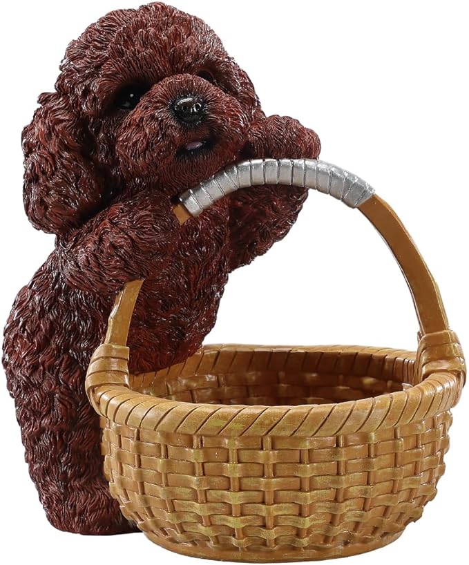 Dog Resin Storage Basket, Desktop Organizer for Remote & Keys, Cute Home Decor Tray, Ideal present for Pet Lovers.(Poodle Red)