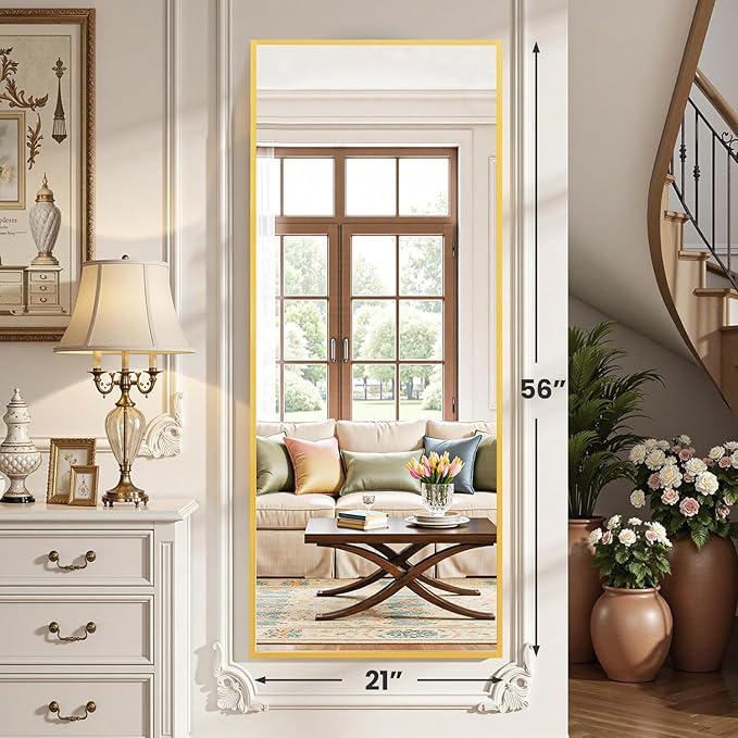 Simple Deluxe Full Length Mirror, 56"×21" Large Floor Mirrors, for Wall Door Bedroom Bathroom Living Room (Gold)