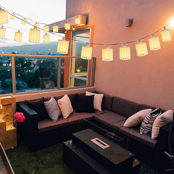 Vigdur 10FT Lantern String Lights - Hollow-Out Style Indoor String Lights Connectable Waterproof Indoor Outdoor Patio Lights for Garden Party Bedroom Christmas Decor