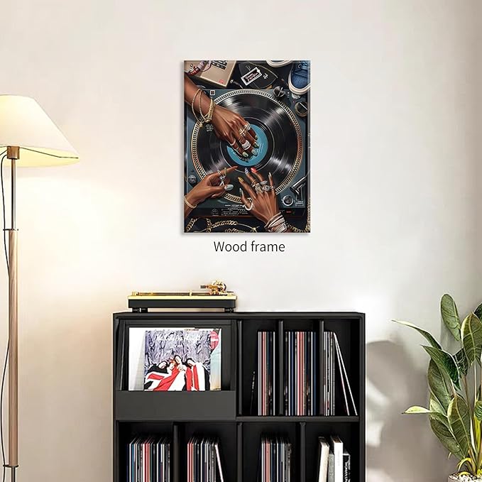 Black Woman Music Canvas Poster y2k Song Record Wall Art Vintage Urban Feminine Aesthetic Prints 08x10 inch Framed for Bar Bedroom Gallery Wall Decor