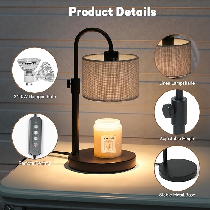 FINCMY Candle Warmer Lamp with Timer, Dimmable Candle Wax Warmer Candle Lamp with 2 Bulbs, Mothers Day Gifts Birthday Gifts for Women Bedroom Home Decor (Gray-Upgraded)