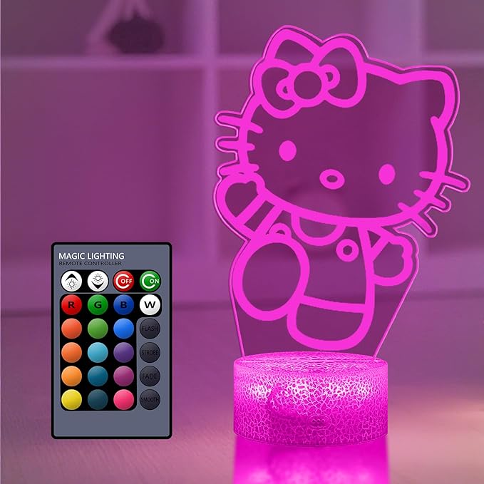 Cute Night Light, 3D Bedroom Decor for Birthday Christmas Party Smart Remote Control Boy Gifts for Children's Room Decor 16 Color LED Lamp (Cat Cute)