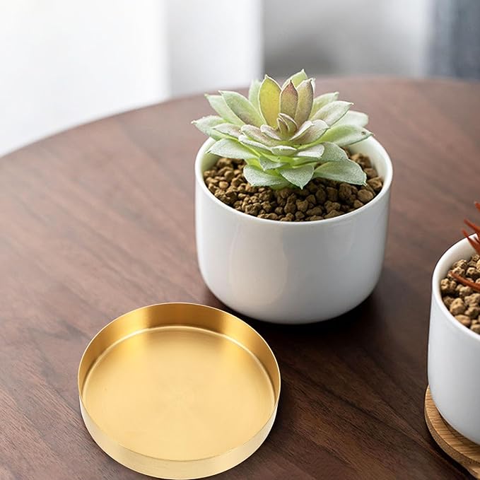 Gold Round Tray Coffee Table Tray Decorative Metal Candle Plate Stainless Steel Circle Serving Platter Spa Makeup Organizer Dish Farmhouse Centerpiece Home Bathroom Decor (Golden, 12.50CM)