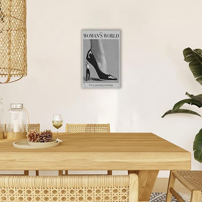 Retro This Is A Woman Is World Poster Feminist Canvas Wall Art Modern Black And White Feminine Hot Girls Room Aesthetic Prints Painting For Home Bedroom Dorm Wall Decor 8x12in Framed