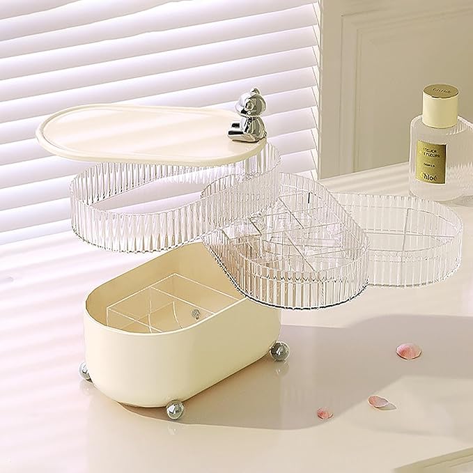 MSUIINT Rotatable Makeup Organizer, Rotating Makeup Storage Organizer, Cosmetic Organizer Tray, Bathroom Jewelry Container Box for Lipsticks Perfume Bracelets Earring Holder