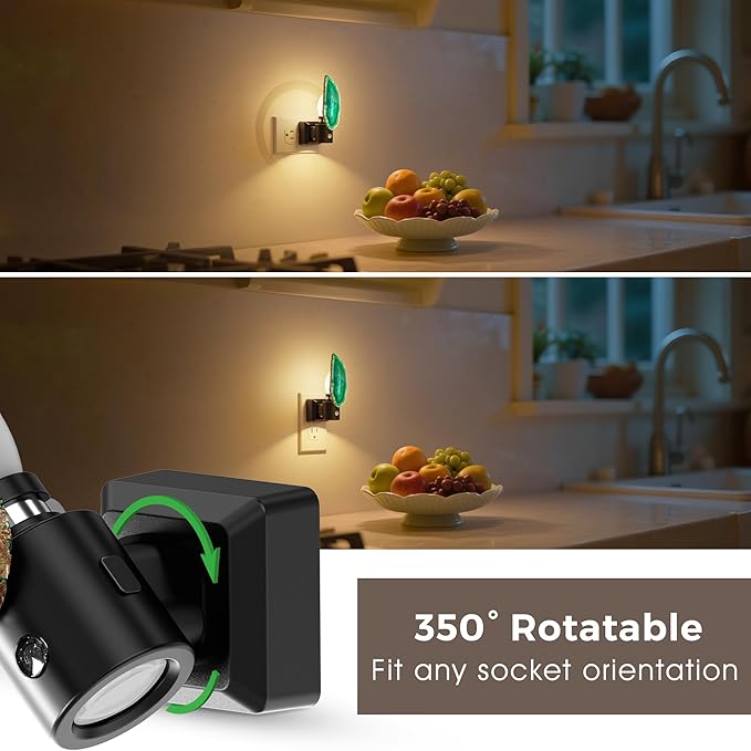 L LOHAS LED Night Lights Plug into Wall, Agate Nightlight Rotating 350°, Dimmable Dusk to Dawn Sensor, Healing Stone Green Agate Decorative Nightlight for Bedroom,Living Room
