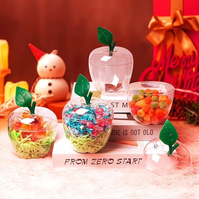 Tevrel Clear Apple Shaped Containers (Pack of 2) – Apple Themed Candy Dish & Cookie Jar Storage, Cute Jars for Teacher Gifts for Christmas, Classroom Holiday Decor & Teacher Basket