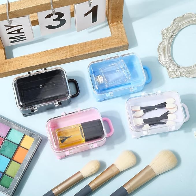 4Pcs 4 Colors Mini Suitcase Candy Box Small Eyelash Storage Box Tiny Colorful Plastic Empty Luggage Trolley Bag Gift Organizer Holder Case for Eyelashes Candy Makeup False Lash Travel Tool