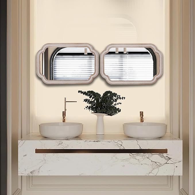 36x24 Inch Wooden Wall Mirror Decorative with Aesthetic Scalloped Edge Design, Rustic Farmhouse Mirrors for Bathroom Over Sink, Living Room, Bedroom, Entryway (Vertical/Horizontal)