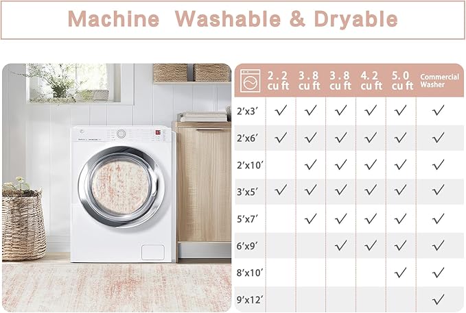 Srugn Washable Rugs 5x7 Area Rugs for Living Room,Bedroom,Dining Room- Ultra Soft Faux Wool Nursery Rug for Baby Girl,Neutral Light Pink Low Pile Vintage Carpets for Dorm Kids Playroom,Non Slip