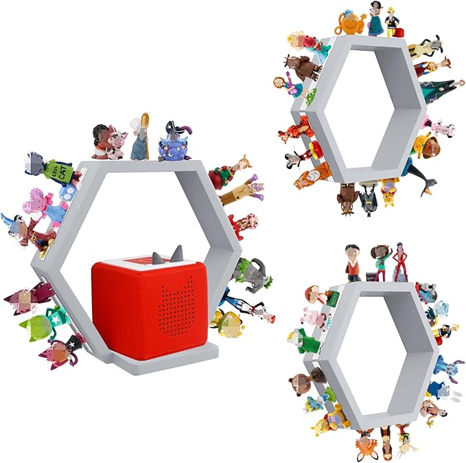 for Tonies Shelf Magnetic – Wooden Tonies Storage Shelf, Tonie Box Shelf with Tonies Holder, Wall Mounted Tonies Organizer for Kids Room (Light Gray)
