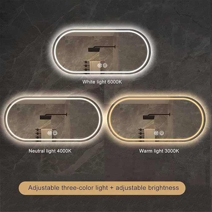 Bathroom Mirror with LED Light,3-Color Dimmable Anti-Fog Wall Mount Mirror,Decorative Mirror, Make-up Vanity Mirror with Smart Touch Button for Entryway, Bedroom and Bathroom (Color : (A 3