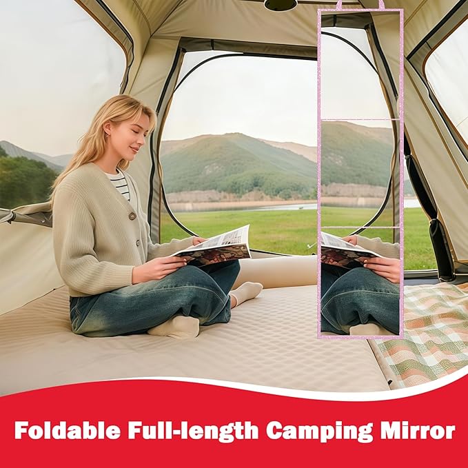 Foldable Full Length Mirror, 2-in-1 Wall Mounted or Tabletop Mirror, Portable Travel Mirror with Handle for Dance Home Bedroom Wardrobe Stage Makeup Checks Camping Outdoor Use (47" x 12.5", Tri-Fold)