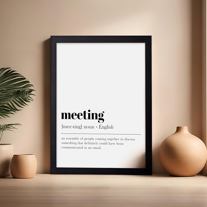Poster Master Typography Poster - Retro Dictionary Print - Meeting Definition, Assembly of People, Book Page, Funny - Gift for Colleague, Friend - Wall Decor for Home, Office, 16x20 Black Framed
