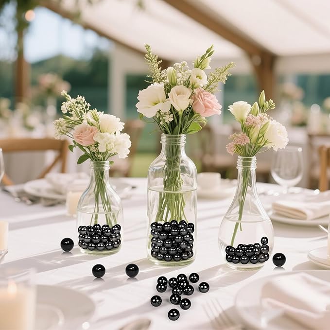 1400Pcs Black Vase Filler Pearl Beads for Crafting 8mm Beads No Holes Decor Suitable for Wedding Decor, Party Decorations, Centerpiece Table Decorations