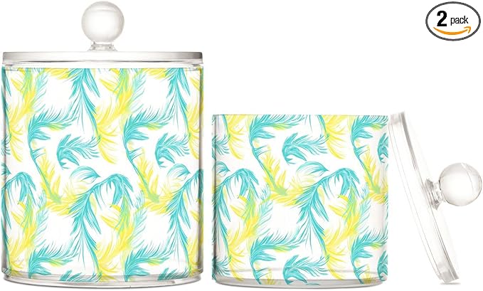 Hand-drawn Design Phoenix Neon Yellow Blue Clear Plastic Makeup Organizer Storage with lid Dresser Essentials Decorative storage bins for Cotton Swabs,Cotton Pads,Floss Picks,Paper