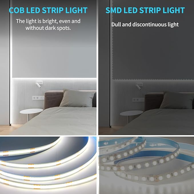 COB LED Strip Lights 100ft,6000K DC 24V Dimmable White Flexible LED Lights Strip for Bedroom,with Remote and app Control LED Rope Lights for Living Room,Shelf,Cabine,Bed(2 Rolls of 50ft)