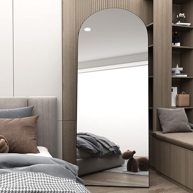 Full Length Mirror 64"x21" Arch Floor Mirror with Stand Arched Mirror Full Body Mirror Black Standing Hanging or Leaning Against Wall for Bedroom Entry, Bedroom, Living Room