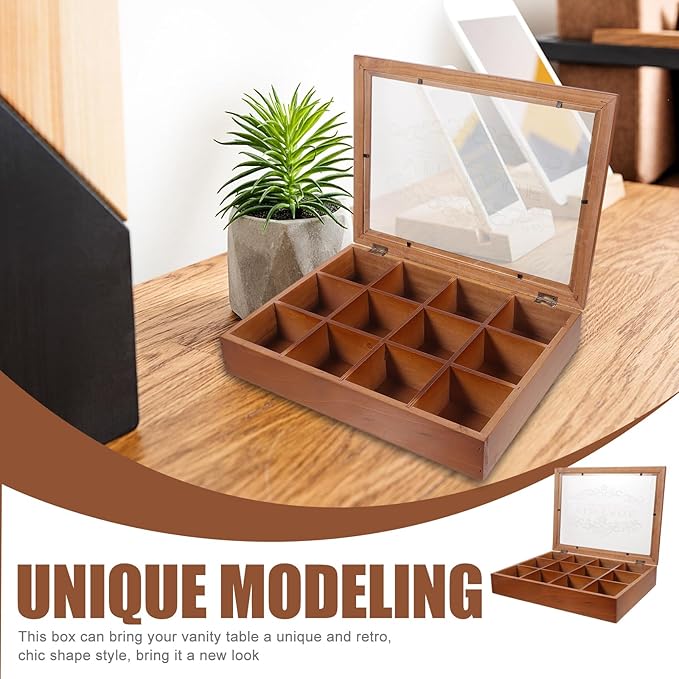 DOITOOL Box Coffee Storage Ring Compartments Holder Tea Bag Organizer Tea Bags Cadd y Trinket Chest Necklace Chest Makeup Case Organizer Storage Case Acrylic Coffee Bag Wooden