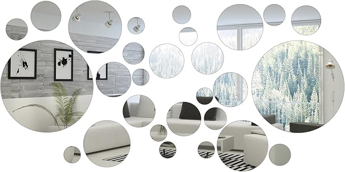 32 Pieces Removable Acrylic Mirror Setting Wall Sticker Decal for Home Living Room Bedroom Decor (Round Circle, 32 Pieces)