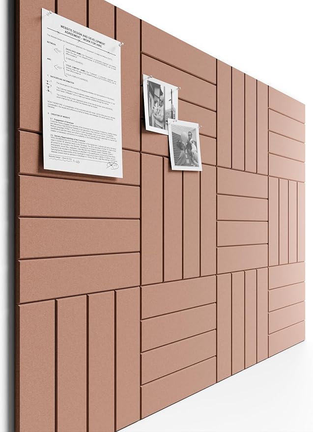 Bumusty Large Cork Board Alternative-48 x 36" Felt Bulletin Board Tiles, with 30 Pushpins, 70 Adhesive Tabs, Bold-Stripe 12-Pack, Cork Boards for Office Push Pin Board Felt Board-Terracotta